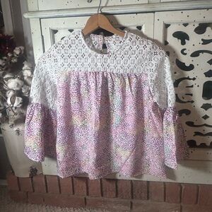 Lace Pink Multicolor Babydoll Blouse